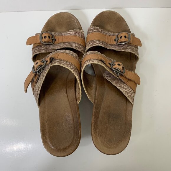 Dansko Jessie Sand Lizard Wedge Sandals Snakeskin Cognac Size 9.5 - Picture 6 of 8